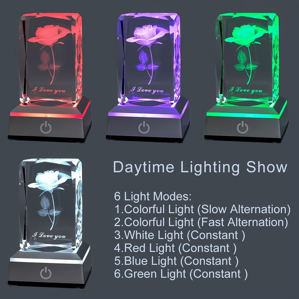 Night Light Rose Floral Acrylic Sign with Color-Changing LED Base and Four Display Styles with Configuration Options for Home Decor