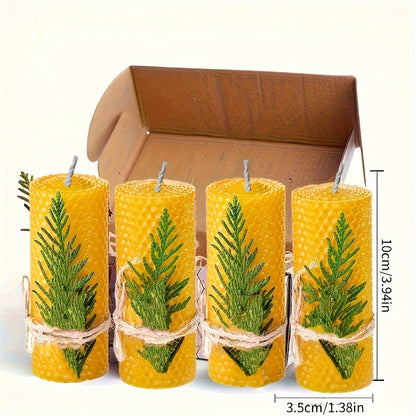 Honeycomb Beeswax Pillar Candles, 10cm by 3.5cm in Yellow, Purple, Red or Blue with Single or Eight-Piece Options