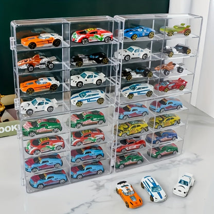 Hot Wheels Display Case 1:64 Scale Acrylic 2-Pack, Multi-Compartment Diecast Car Showcase Cabinet