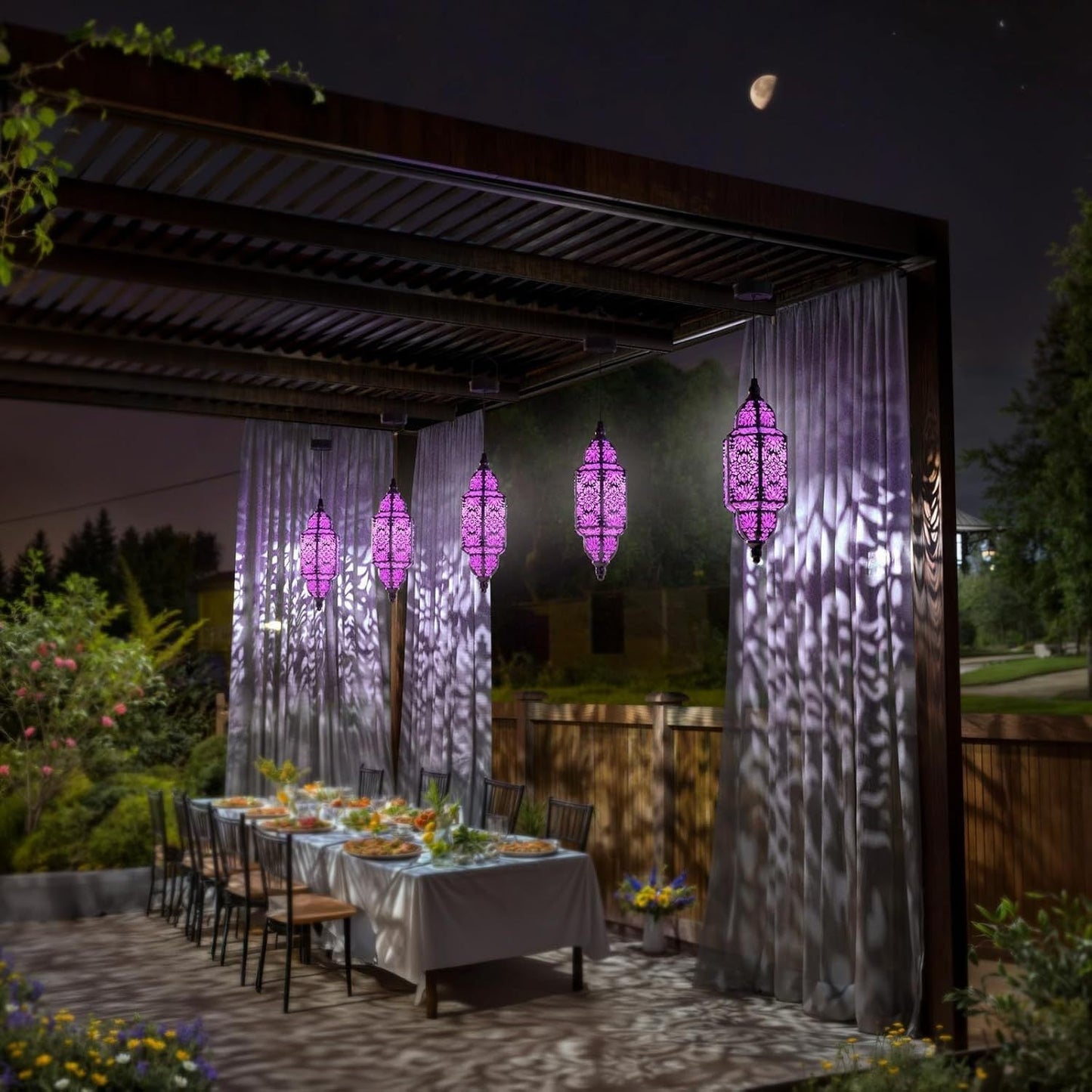 Solar Lanterns Outdoor 2 Pack Moroccan Cut-Out Design Garden Pathway Patio Lantern Lights Gold Purple White Copper