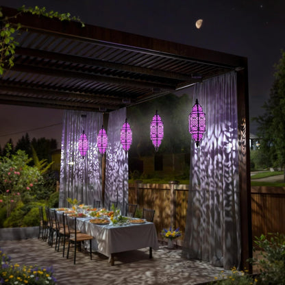 Solar Lanterns Outdoor 2 Pack Moroccan Cut-Out Design Garden Pathway Patio Lantern Lights Gold Purple White Copper
