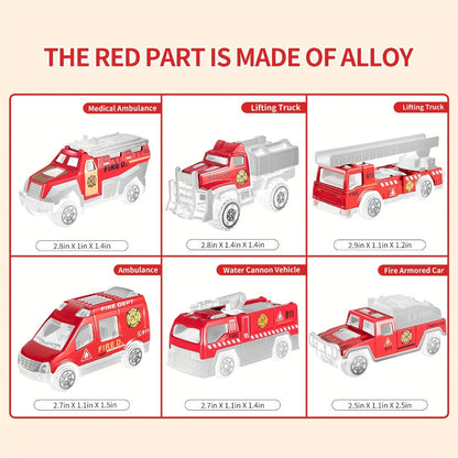 Fire Truck Toy Set for Kids Ages 3-6, Die-Cast Metal Carrier Truck with Play Mat, Emergency Vehicle Collection
