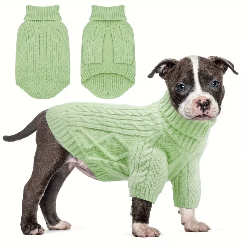 Dog Sweater Turtleneck Warm Knit Pullover with Soft Long Sleeves for Small Medium Breeds, All-Season Machine Washable Pet Sweater