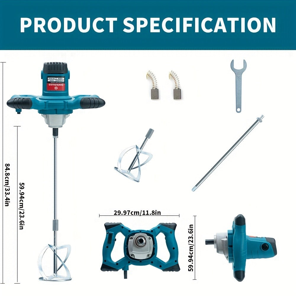 Electric Handheld Cement Mixer 2100W, 6-Speed Adjustable 800 RPM Mortar Mixer Drill for Mixing Paint