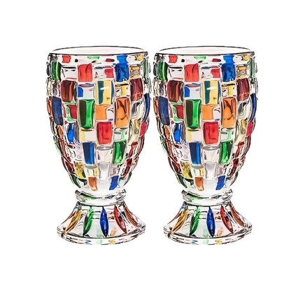 Mosaic-Pattern Drinking Glasses with Footed Bases, Two- or Six-Piece Colorful Goblet Sets for Table Settings