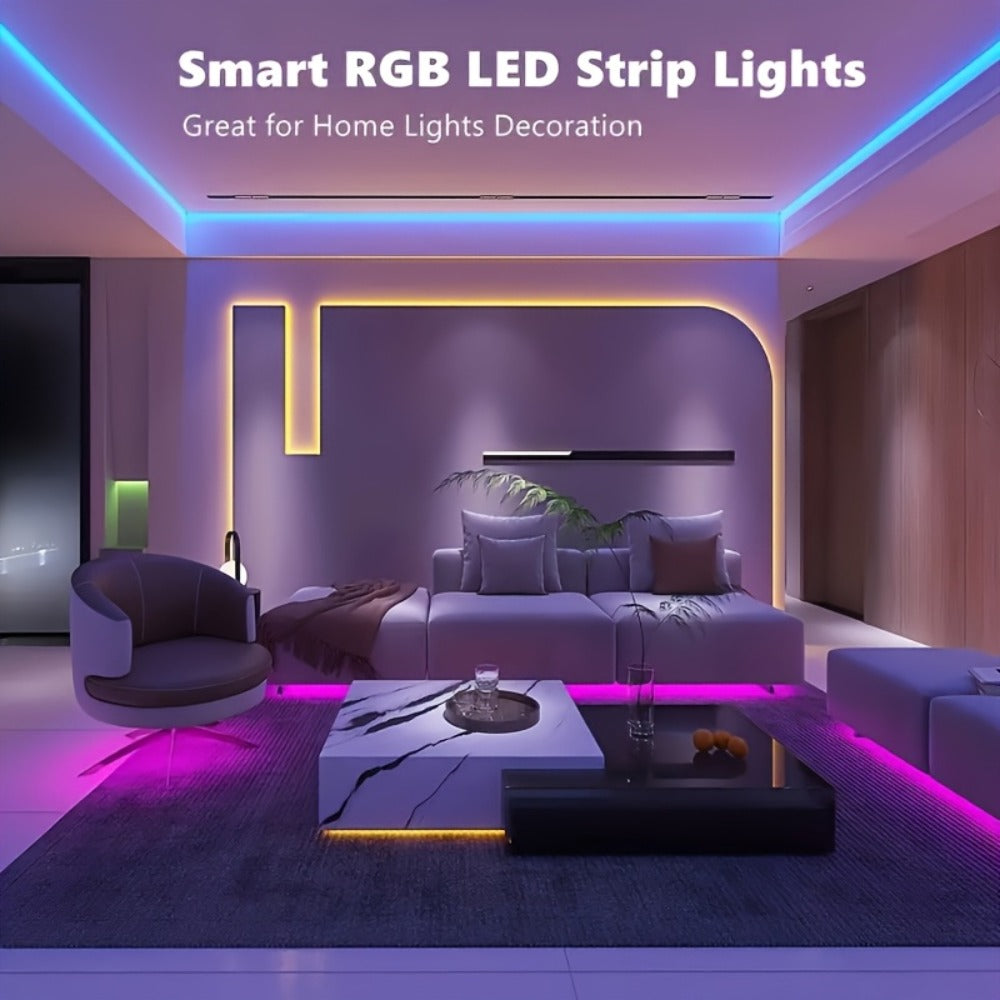 RGB LED Strip Lights 32.8ft Bluetooth Music Sync – 5050 Color Changing Tape Light, 44-Key IR Remote