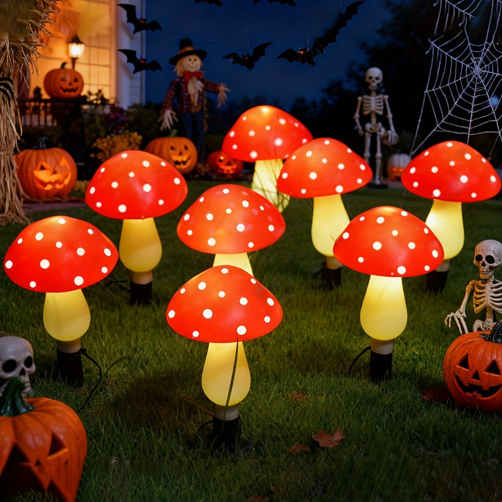 Solar Garden Lights 8-Pack Mushroom Stakes with 8 Modes in Multicolor or Red for Path Decor