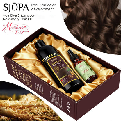 Hair Dye Shampoo, SJOPA 500ml Bottle and Rosemary Hair Oil Set with Seven Color Options for At-Home Color Selection
