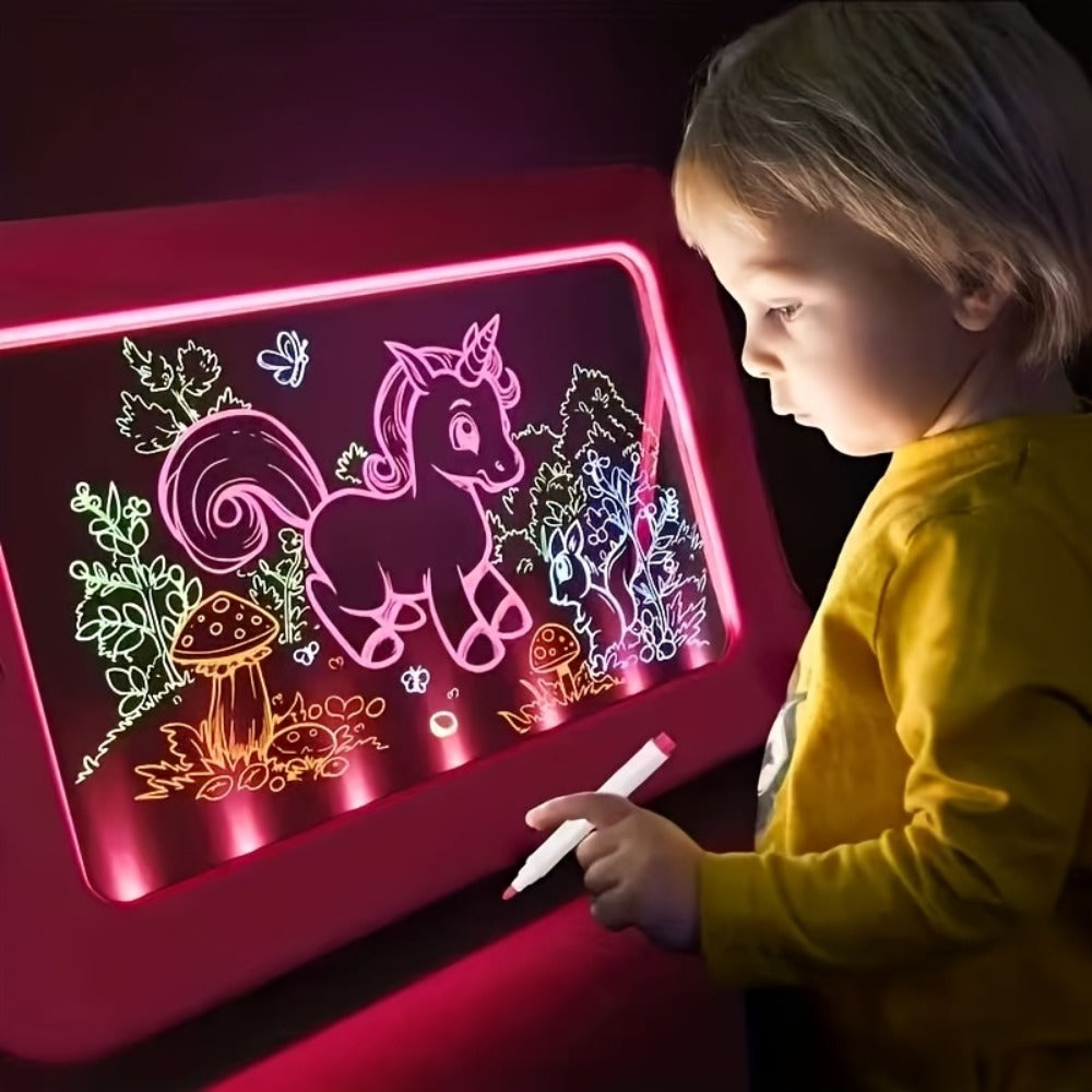 Magic LED Drawing Board for Kids with 15 Double-Sided Tracing Cards & 6 Markers, Light Up Luminous Art Board for Boys & Girls Ages 3-8