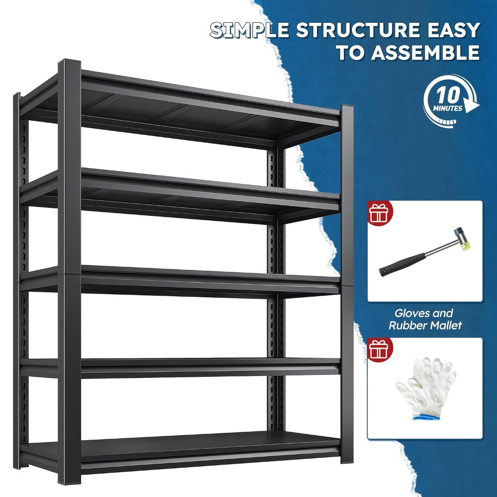 Metal Shelving Unit 5-Tier - Powder-Coated Steel Storage Rack, Adjustable Height, No-Tool Assembly