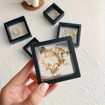 3D Floating Jewelry Display Box Set with Black Frames, Clear Flexible Panels and 30- or 60-Piece Options