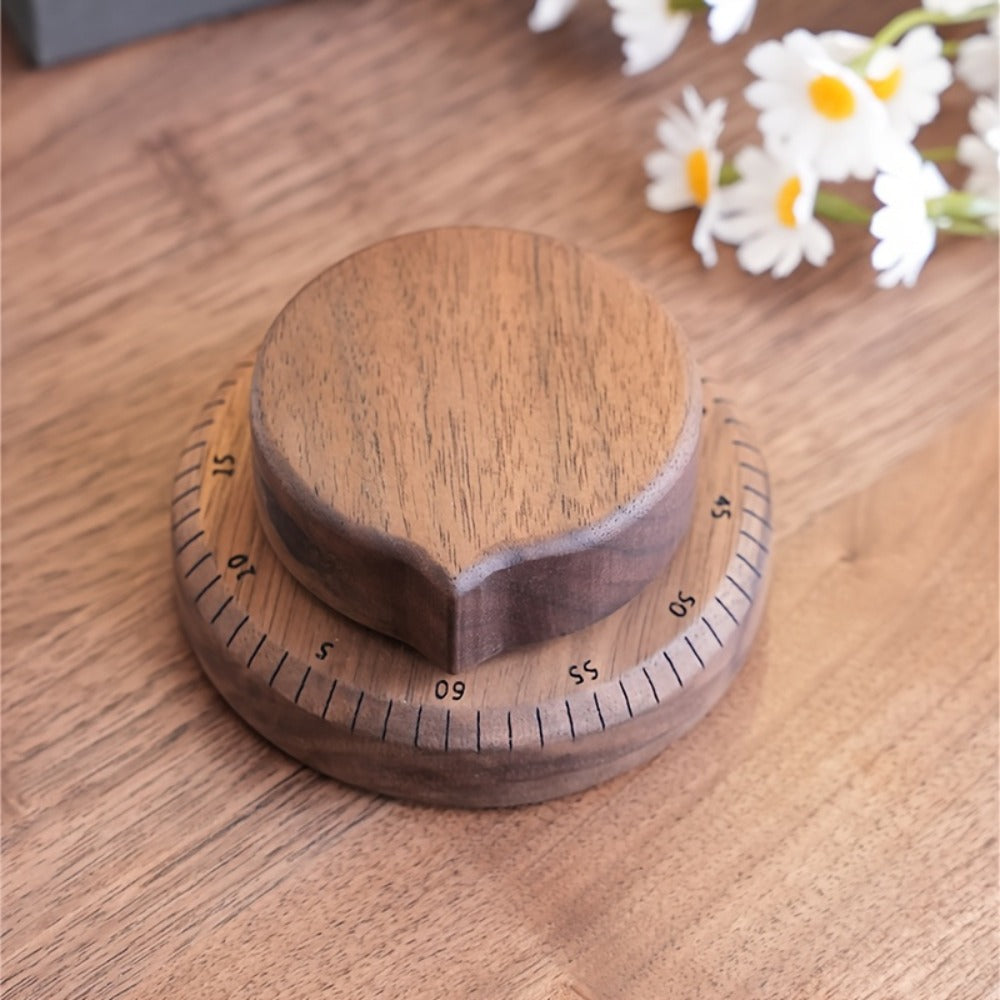 Mechanical Kitchen Timer with Loud Alarm – Black Walnut Wood Cooking Timer, 100% Battery-Free Desktop Timer for Cooking