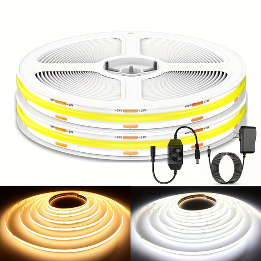 COB LED Strip Light 4800LEDs 32.8FT No – High Density Dimmable Knob Switch Ultra-Thin 8mm Flexible for Home, Desk and Accent Lighting