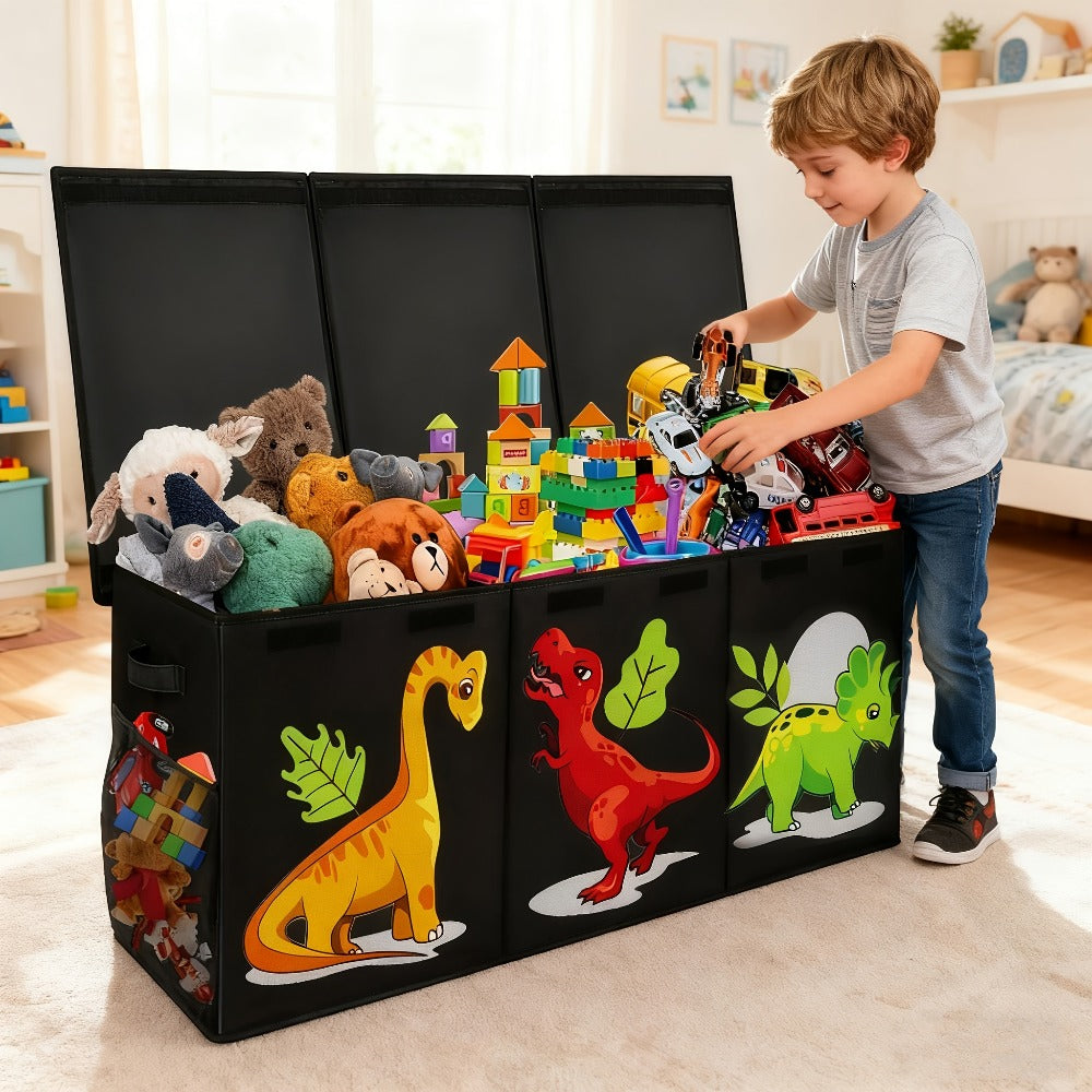 Kids Collapsible Storage Box with Lid Large Toy Chest Bin Organizer Durable Cardboard Flip for Entryways, Bedrooms and Living Spaces