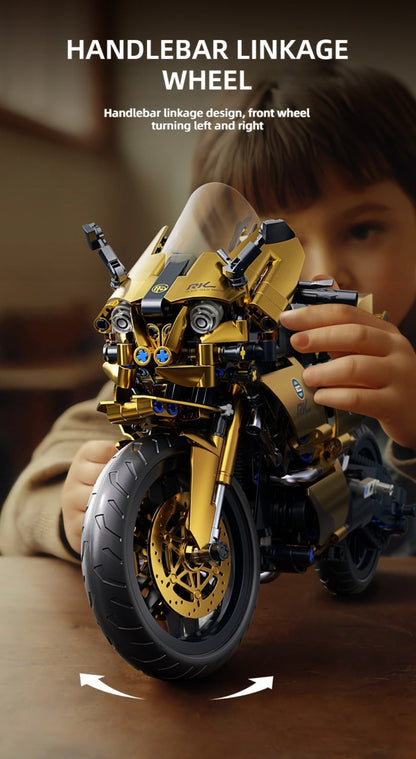 1000PCS Motorcycle Building Blocks 1:10 Scale DIY Black & Gold Motorbike Model Kit – Adult Collector Display Ornament