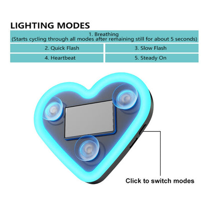 Car Interior Neon Heart Lights Solar USB Rechargeable 5 Lighting Modes Vibration-Sensing Auto On/Off Dashboard Decoration for Cars Trucks