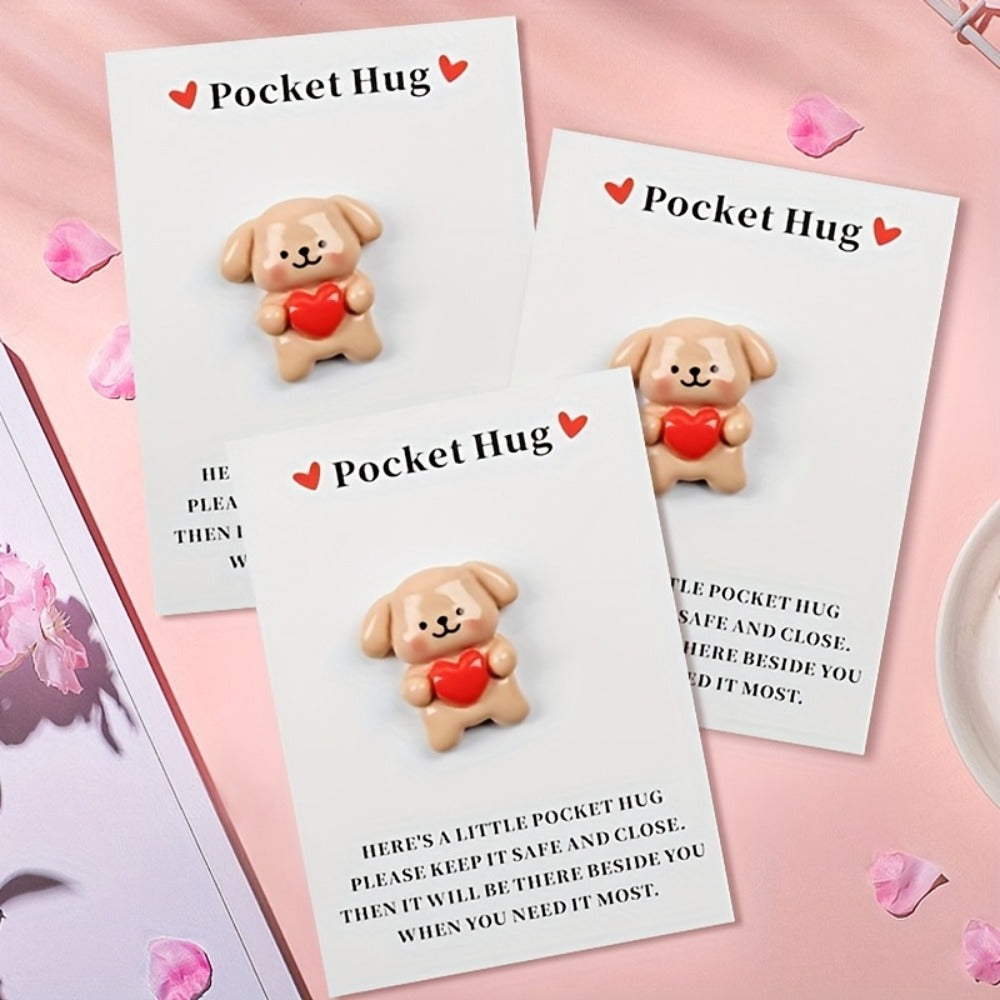 Pocket Hug Cards Emotional Support – Cute Heart Dog Mini Cards with Resin – Thinking of You for Parties, Celebrations and Guest Favors