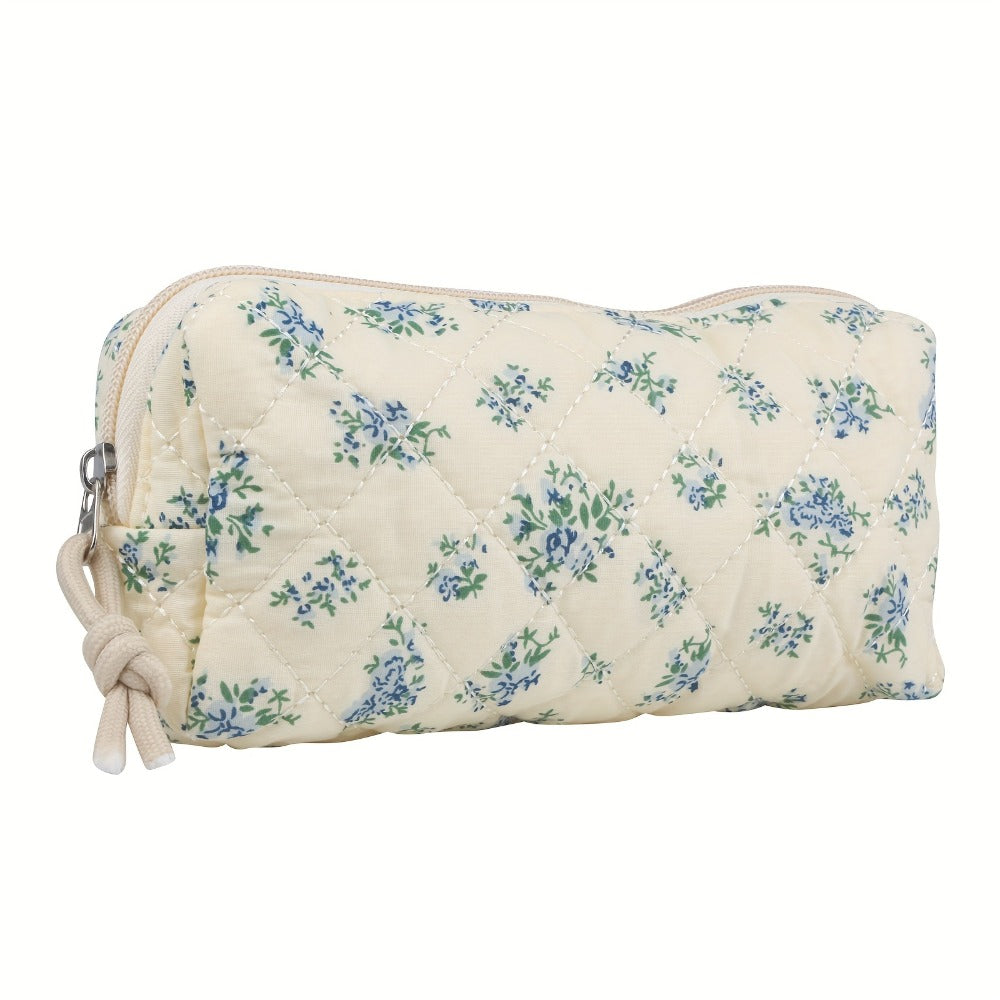 Makeup Bag Four-Piece Quilted Cotton Floral Pouch Set in Five Styles for Travel, Vanity and Everyday Beauty Storage