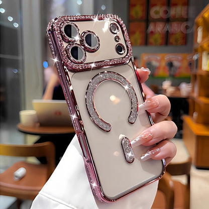 Phone Case Rhinestone Side Cover for iPhone 16e in Silver, Gold, Bright Pink or Orange Color Options