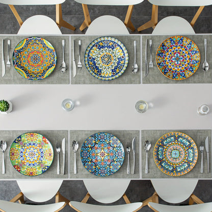 Bohemian Dinner Plates Set of 6 – 10.5 Inch Colorful Stoneware Plate Set Microwave Dishwasher Safe Scratch Resistant Porcelain Dinnerware