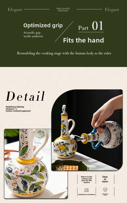 Ceramic Oil and Vinegar Dispenser Set Hand-Painted Underglaze Anti-Drip Leak-Proof Kitchen for Home Cooking, Dining and Outdoor Meals
