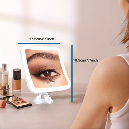 25X Magnifying Mirror with LED Light Suction Cup Mount, for Makeup, Travel and Everyday Vanity Use