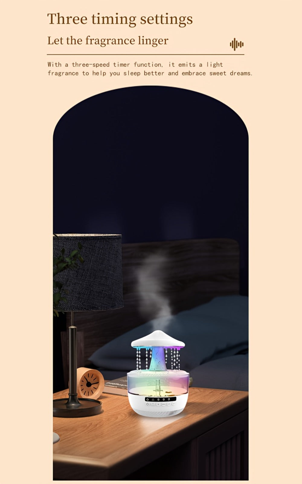 Cool Mist Humidifier with 7-Color Night Light Raindrop Music Design Dual Mist Output 26dB Ultra-Quiet 24H Operation Visible Water Level
