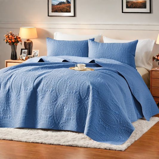 Quilt Set 2-3pcs – Lightweight Microfiber Bedspread Coin Pattern Coverlet All Seasons Twin Full Queen King Cal King