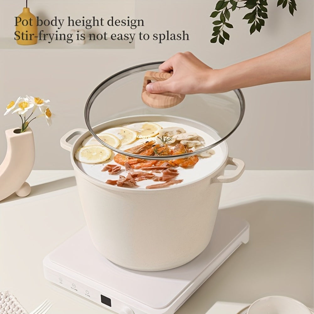 Stockpot Cookware by Hoarbar, 10.5QT Deep Pot with Glass Lid, Dual Handles and White or Black Options
