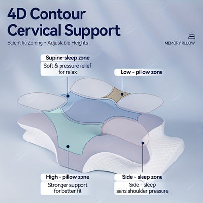 Cervical Neck Pillow for Sleeping - Butterfly Contour Memory Foam Support for Back & Side Sleepers