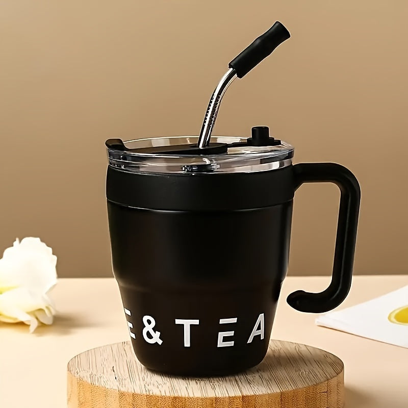16oz Stainless Steel Straw Travel Tumbler with Handle and Clear Lid in Six Checkout Colors