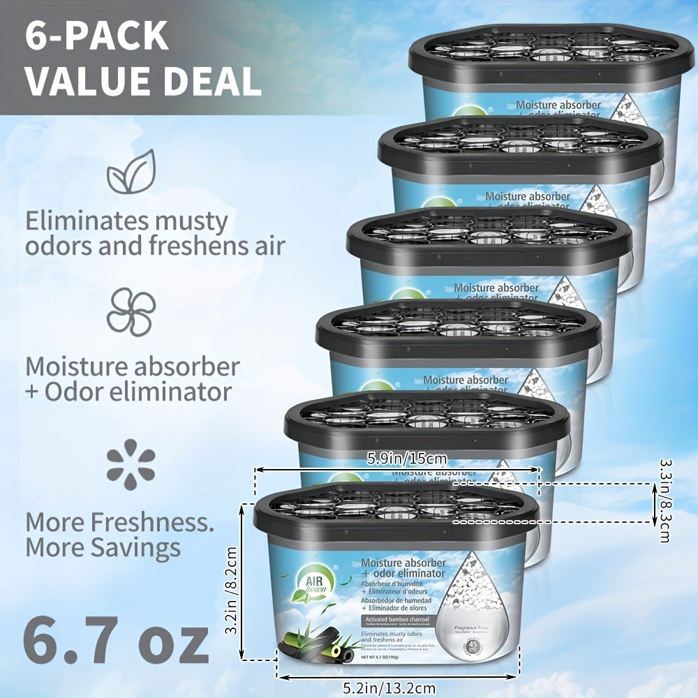 Portable Dehumidifier Boxes 6-Pack, Moisture Absorber & Odor Eliminator for Closets, Bathrooms, RVs