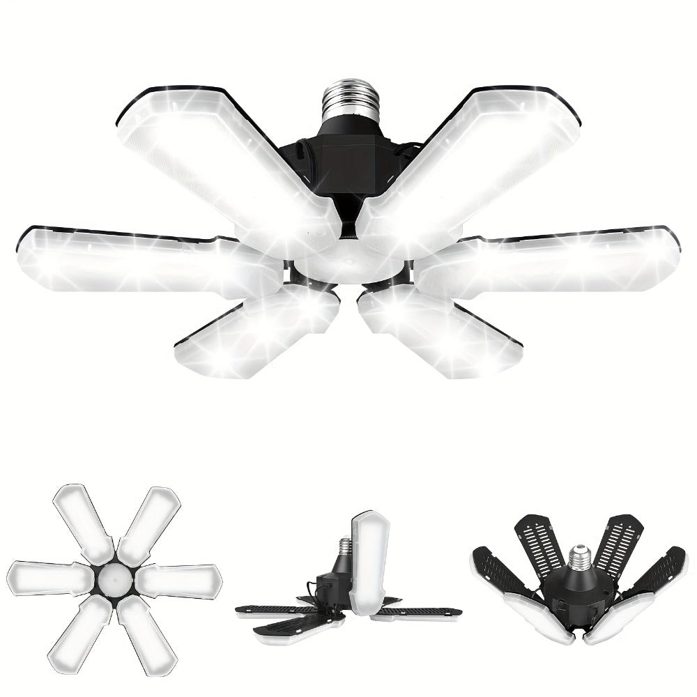 LED Garage Lights 25000LM Deformable, 250W Equivalent E26/E27 Screw-In Ceiling Shop Light with 6+1 / 8+1 Adjustable Panels for Garage