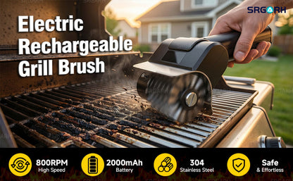 Electric BBQ Grill Brush Cordless Rechargeable Grill Cleaner with 800 RPM Rotating Head, 2000mAh Battery