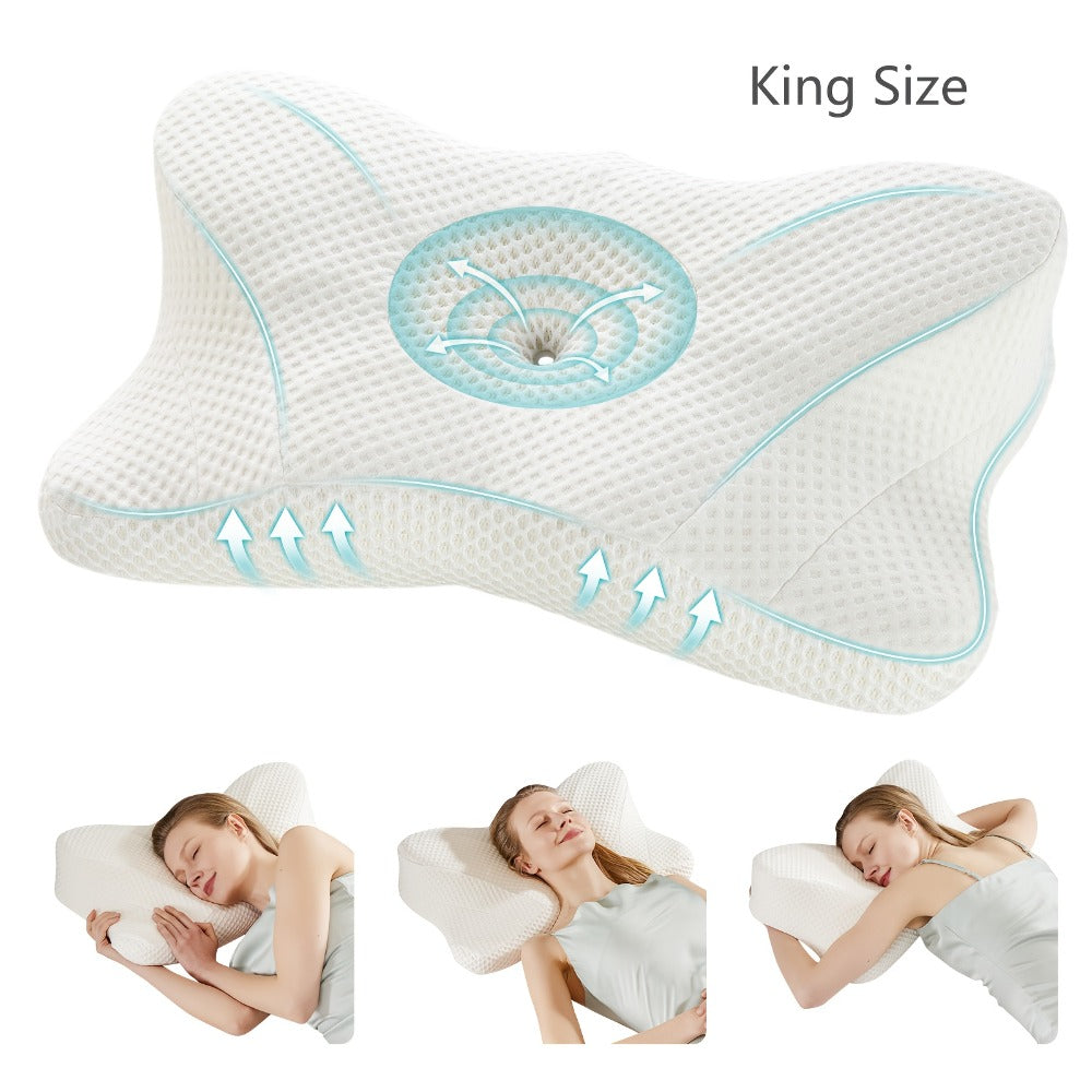 Memory Foam Cervical Pillow Contour Neck Support Orthopedic Bed Pillow for Side Back Stomach Sleepers with Cooling Pillowcase Queen King