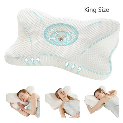 Memory Foam Cervical Pillow Contour Neck Support Orthopedic Bed Pillow for Side Back Stomach Sleepers with Cooling Pillowcase Queen King