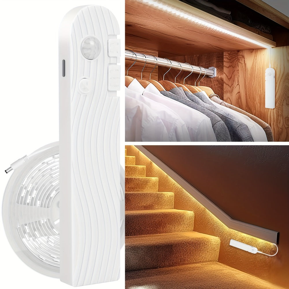 Motion Sensor LED Light Strip Kit with 16.4ft Strip, 2200mAh-Labeled Rechargeable Pack and One- or Two-Piece Options