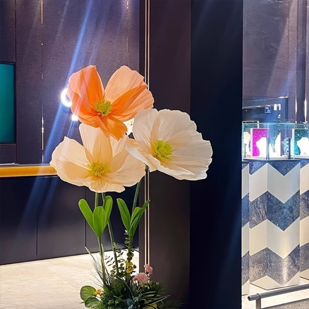 Giant Paper Poppy Artificial Flower - Super Large Floor Standing Fake Flower for Wedding Backdrop