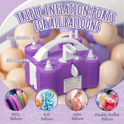 Electric Balloon Pump 4-in-1 with Triple Nozzles – Fast Inflator Deflator for All Balloons Latex Foil 260Q Mylar