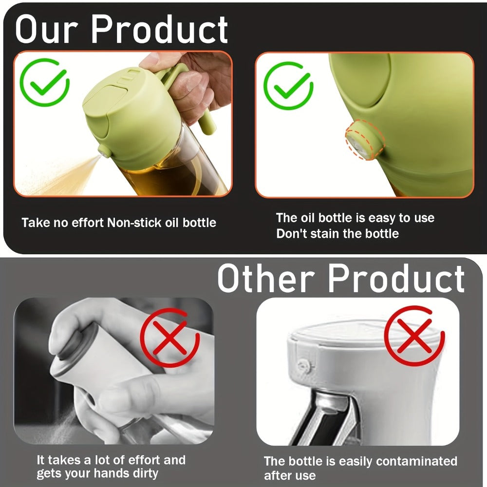 Olive Oil Dispenser Bottle 2-in-1 Glass Oil Sprayer & Dispenser 16oz Kitchen Cooking Oil Bottle with Labels for BBQ, Salad