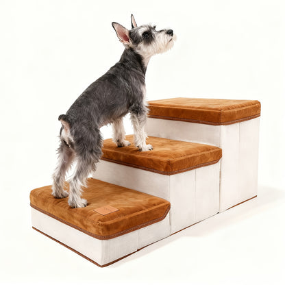 Dog Stairs for High Beds 3-Tier Foldable Pet Steps with Non-Slip Surface & Plush Chicken Leg Toy | Nylon Dog Ramp for Small & Extra Small