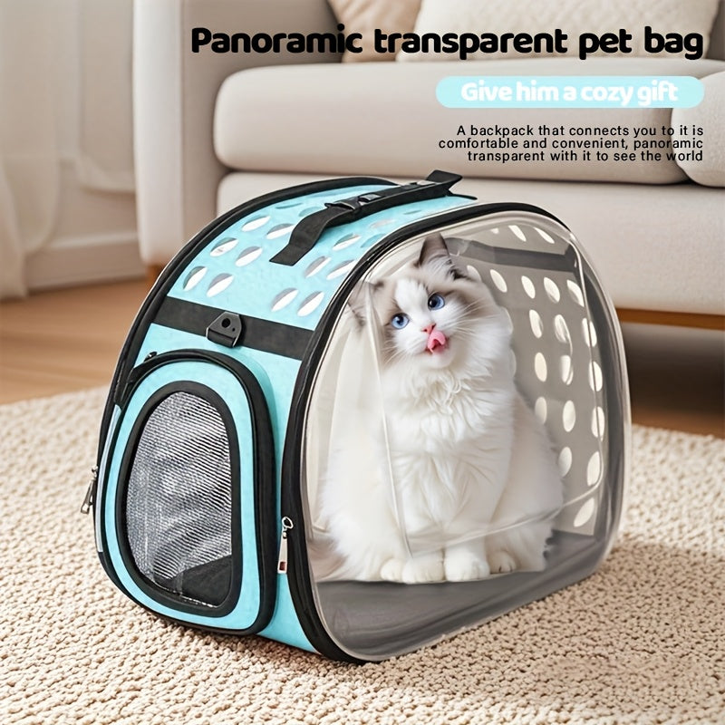 Clear-Panel Pet Carrier Backpack with Ventilation Holes, Mesh Sections and Small or Large Sizes in Four Colors