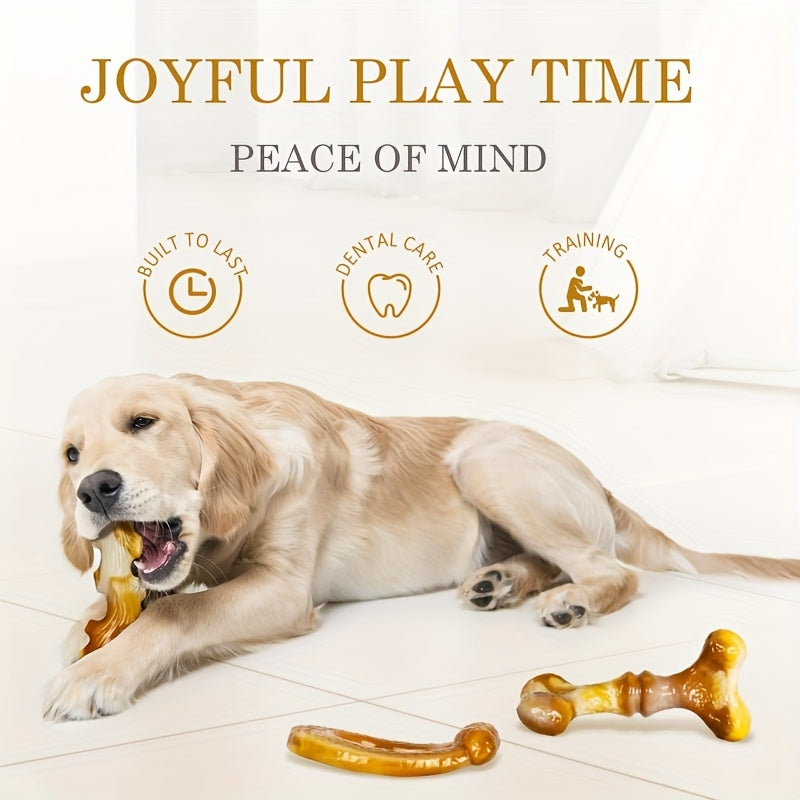 Three-Piece Dog Chew Toy Set with Branch, Bone and Ring Shapes in Milk Tea Brown for Supervised Play