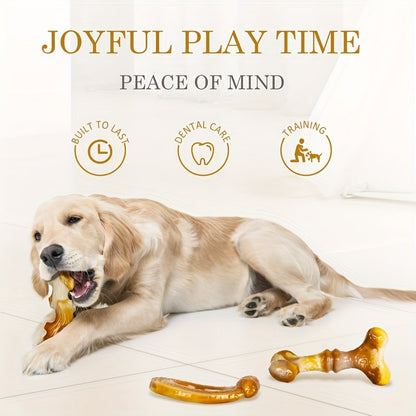Three-Piece Dog Chew Toy Set with Branch, Bone and Ring Shapes in Milk Tea Brown for Supervised Play