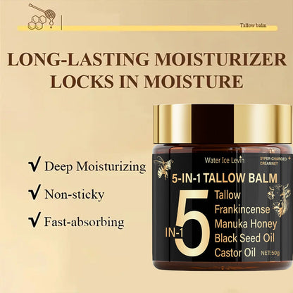 Beef Tallow Cream with Honey & Castor Oil - Deep Hydration Face & Body Cream - Skin for Entryways, Bedrooms and Living Spaces