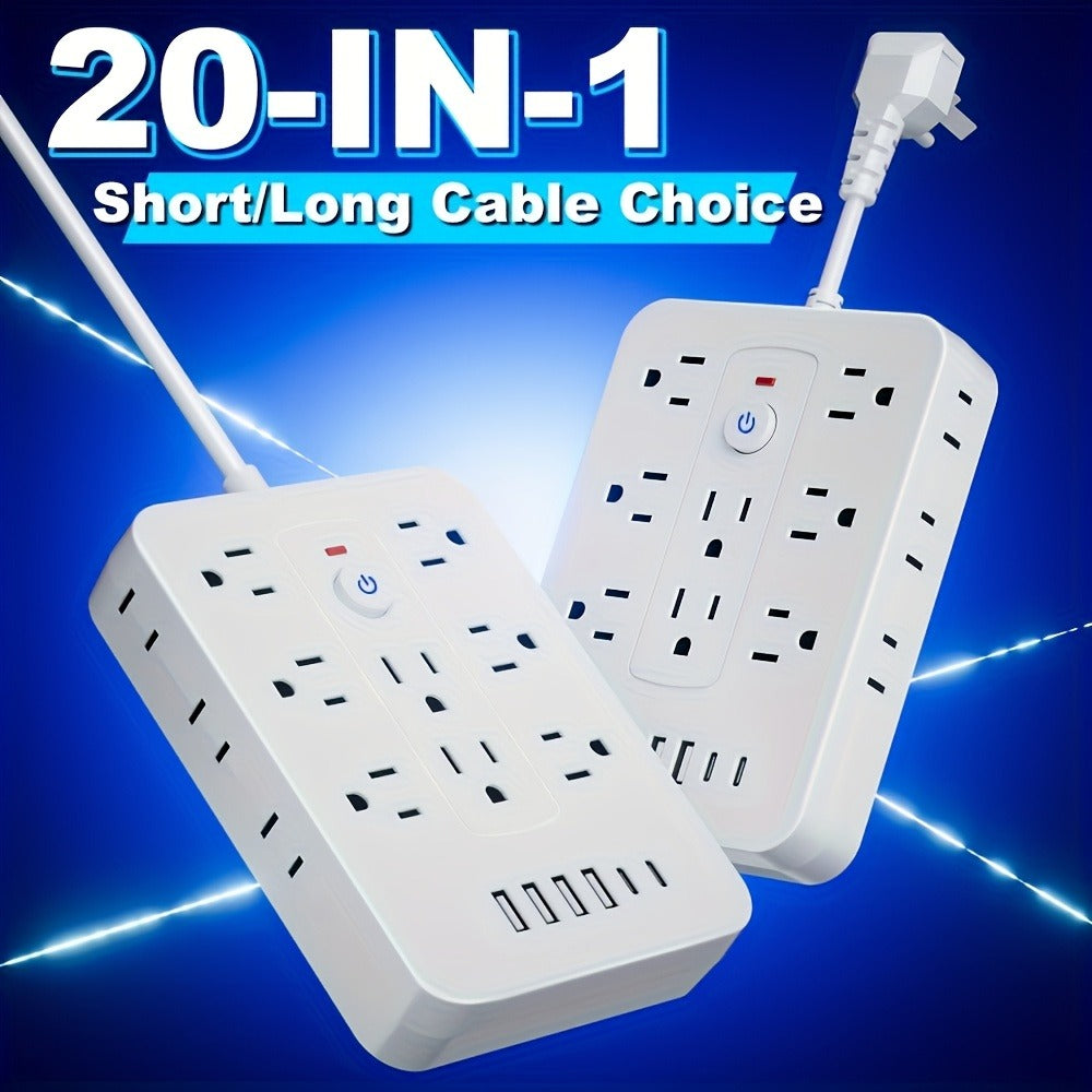 Compact Flat Plug Power Strip 20-in-1, 14 AC Outlets & 6 USB Ports (4 USB-A + 2 USB-C), Lightning Surge Protection