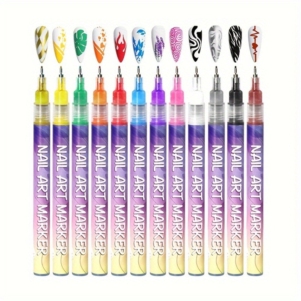 Nail Art Pens Set 12 Colors Quick Dry 3D Doodle Dot Stitching Nail Art Pen Kit – DIY Nail Design Tools