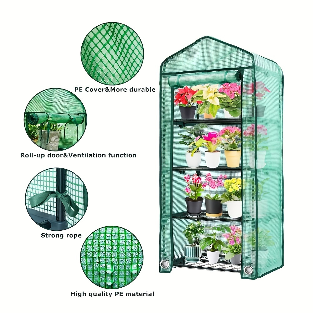 Mini Greenhouse with Steel Frame & Roll-Up Zipper Door, Portable Indoor Outdoor Plant Greenhouse