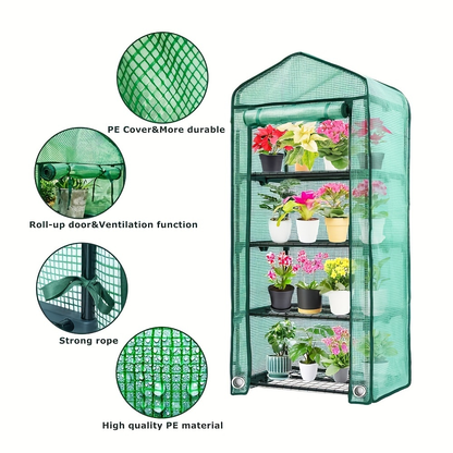 Mini Greenhouse with Steel Frame & Roll-Up Zipper Door, Portable Indoor Outdoor Plant Greenhouse