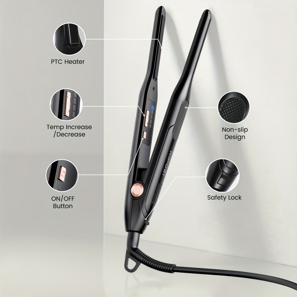 Mini 0.3 Inch Hair Straightener 2-in-1 Curler Titanium Plates 5 Heat Settings 450°F, for Home, Travel and Salon Hair Styling